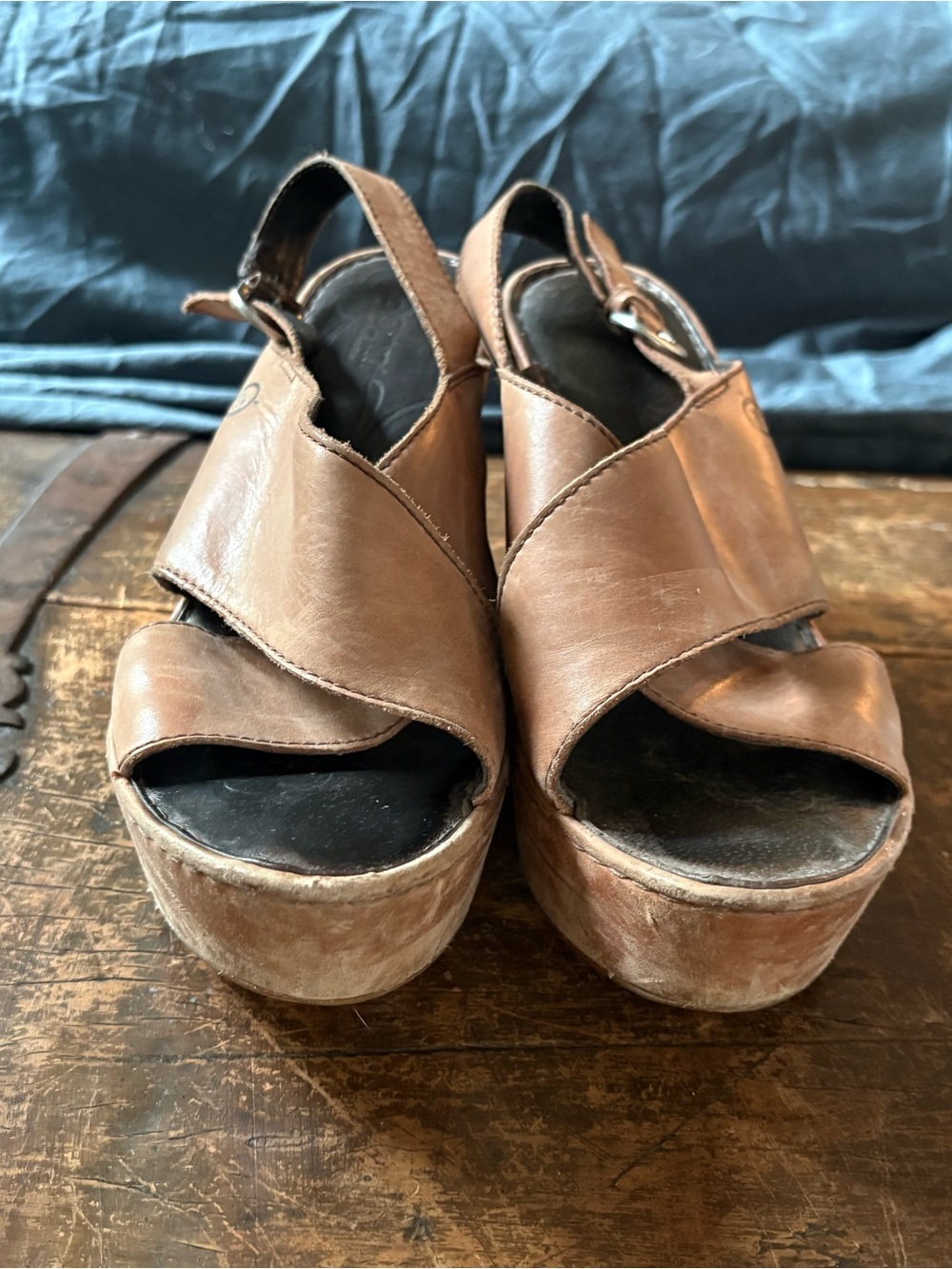 Born Tan Leather Wedge Ankle Boots